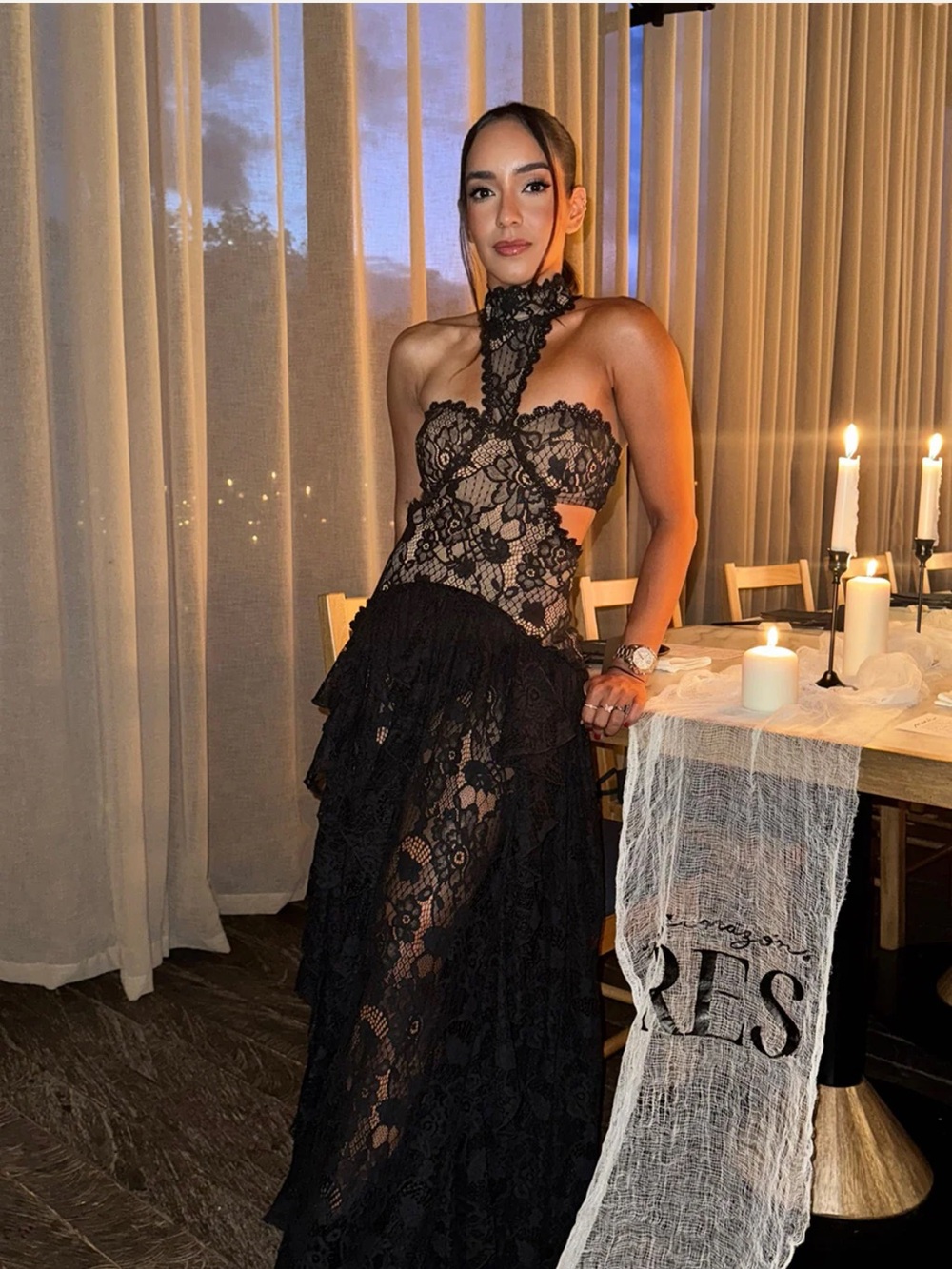 12th Tribe Black Lace Maxi Dress